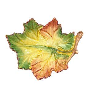 Porta Hand-Painted Italian Fall Leaf-Shaped Ceramic Dish Made in Italy
